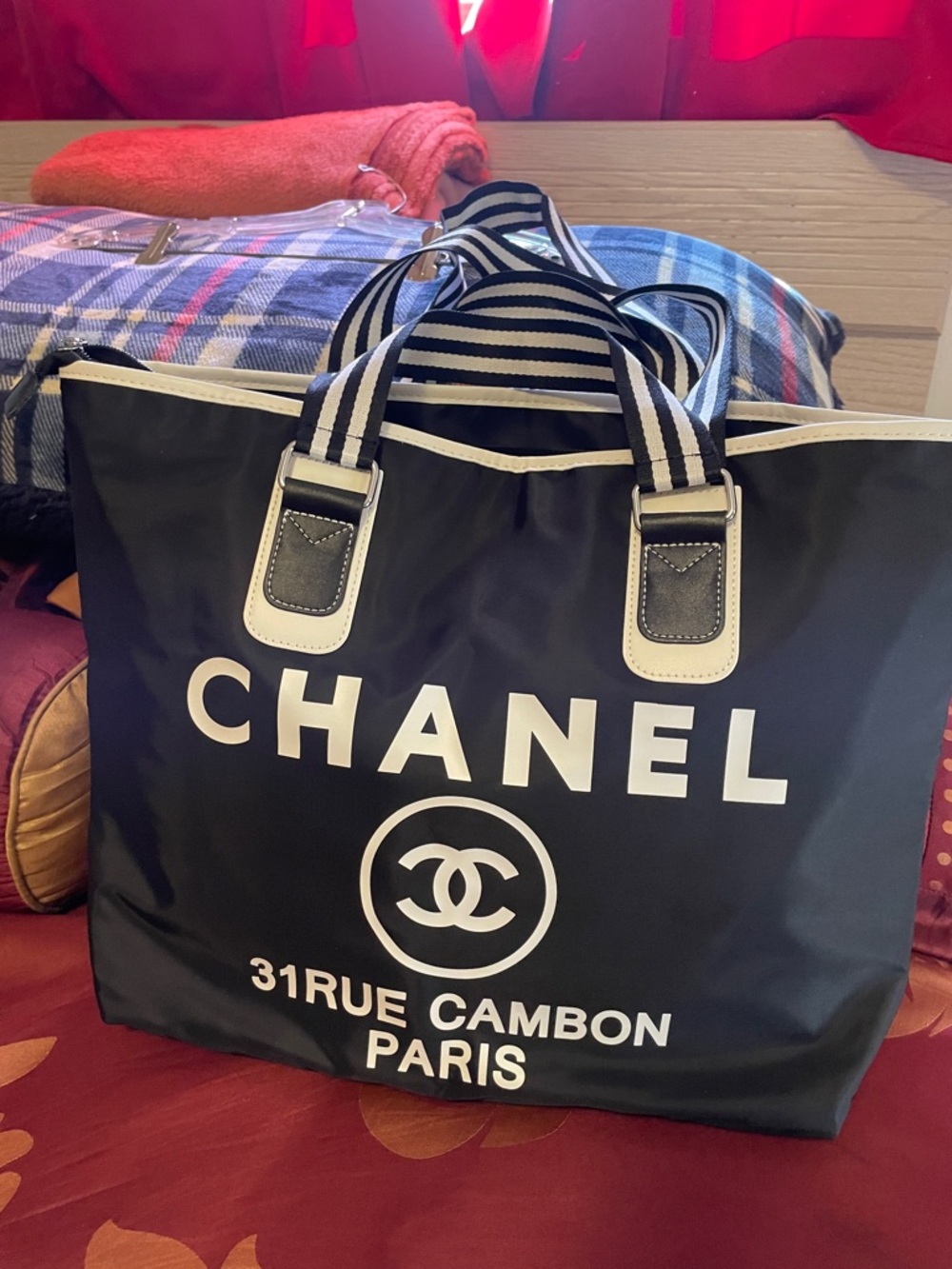 VIP Black and White Logo Nylon Tote